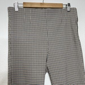 Zara Pants Plaid Trousers XL Tan Stretchy Side Zip Skinny Ankle Office Academia